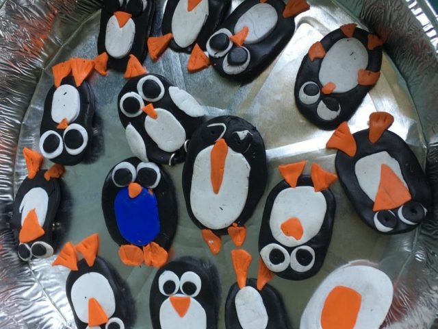 penguin badges from polymer clay